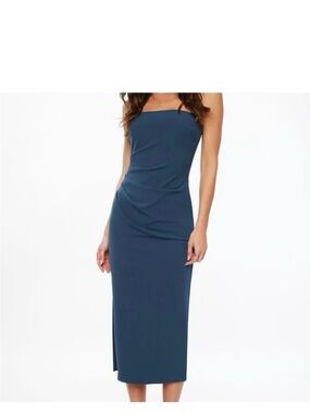 Dynamite Strapless Midi Dress in Deep Teal Blue